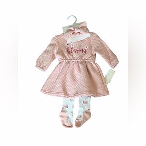 Catherine Malandrino Baby Girl 3PC Dress Headband Tights Set